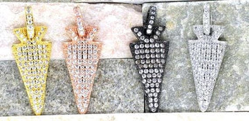 Micro Pave CZ Arrow Pendant, Silver Plated Diamond Pave #43, Cubic Zirconia 12 x 36 mm Arrowhead Tribal